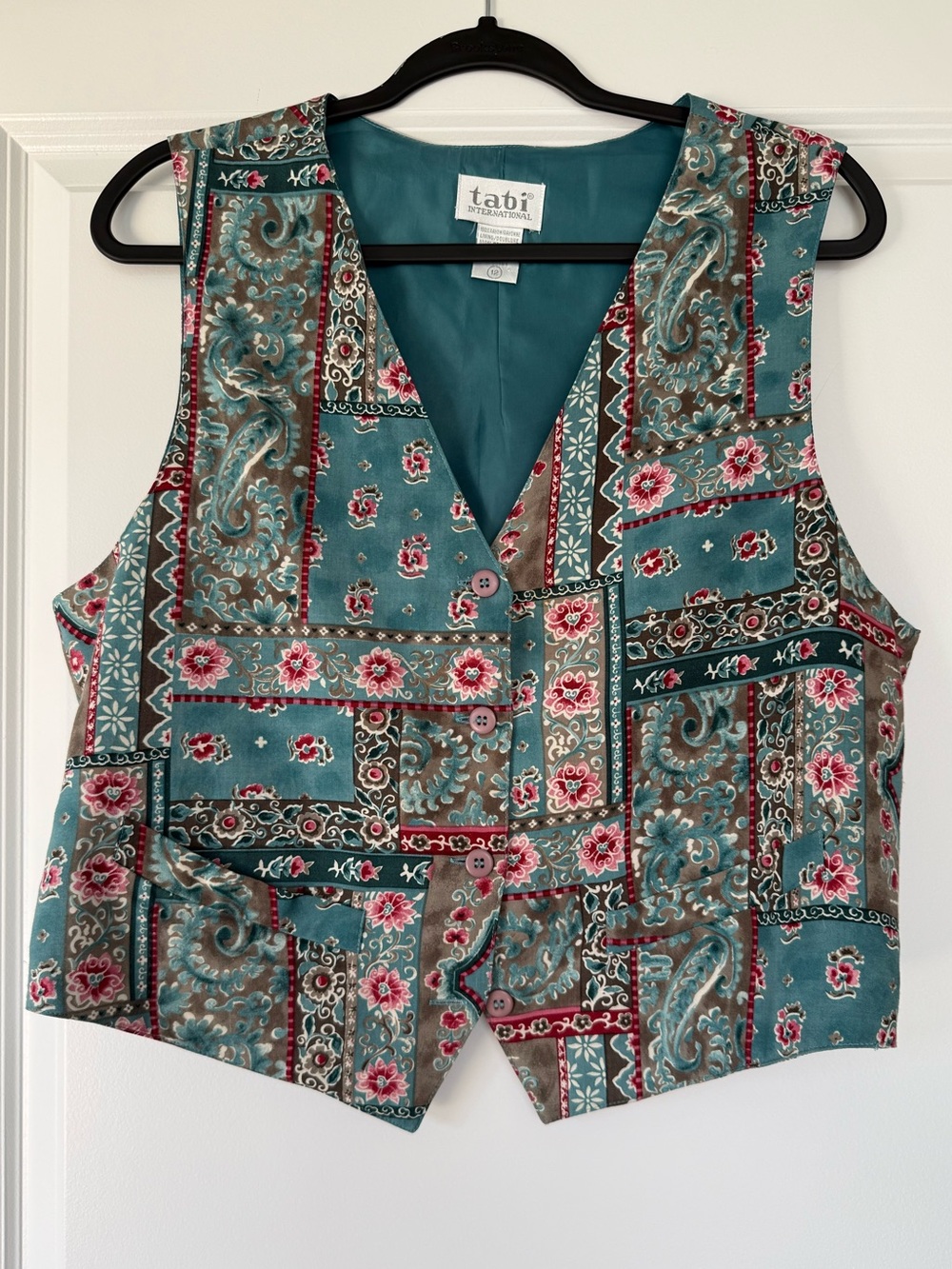 Tabi Teal Patchwork Floral Vest
